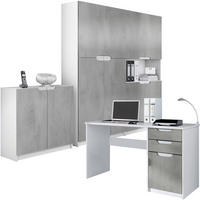 BÜROMÖBELSET Logan Fronten in Beton Oxid Optik - Hellgrau, Holzwerkstoff (246/185/60cm) - Vladon