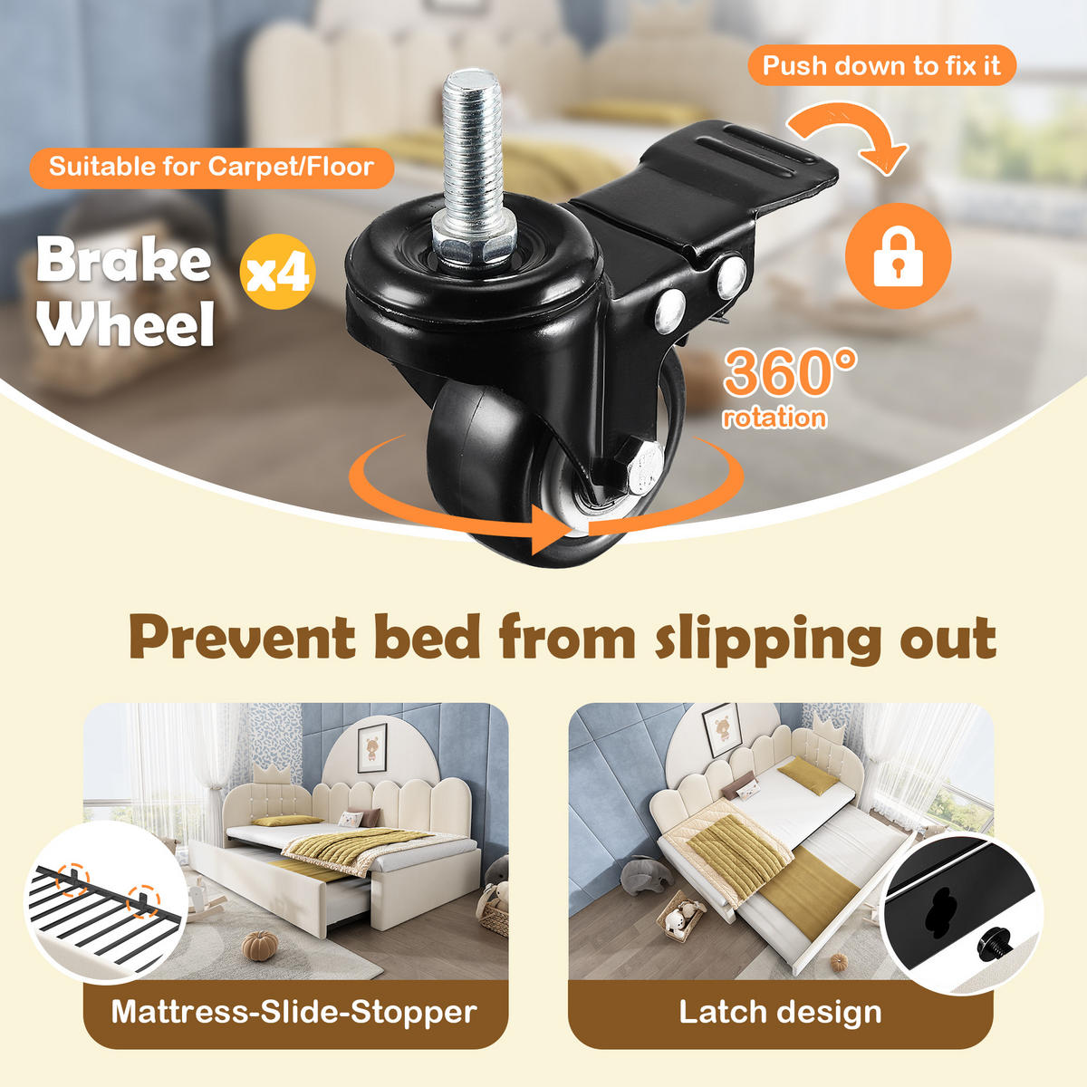 AUSZIEHBETT 90/190-200 cm DE-00312, in Beige, Gitter Design - Beige, Metall (90/200cm) - ComfortXL