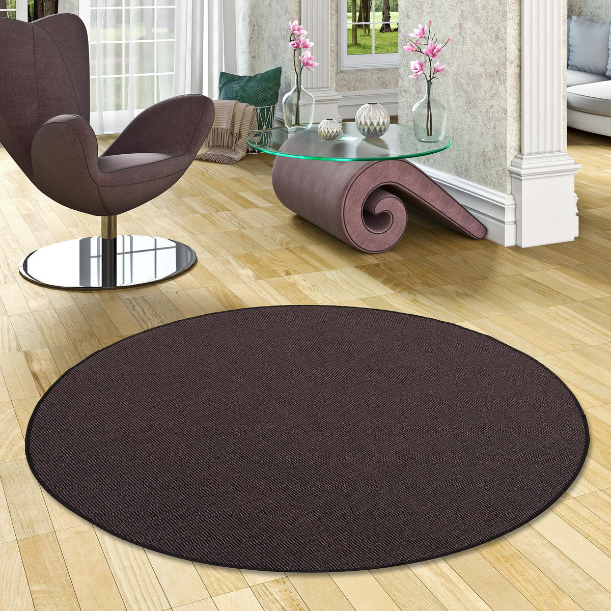 SISAL NATUR TEPPICH RUND - Schwarz, Textil (160/160cm) - Snapstyle