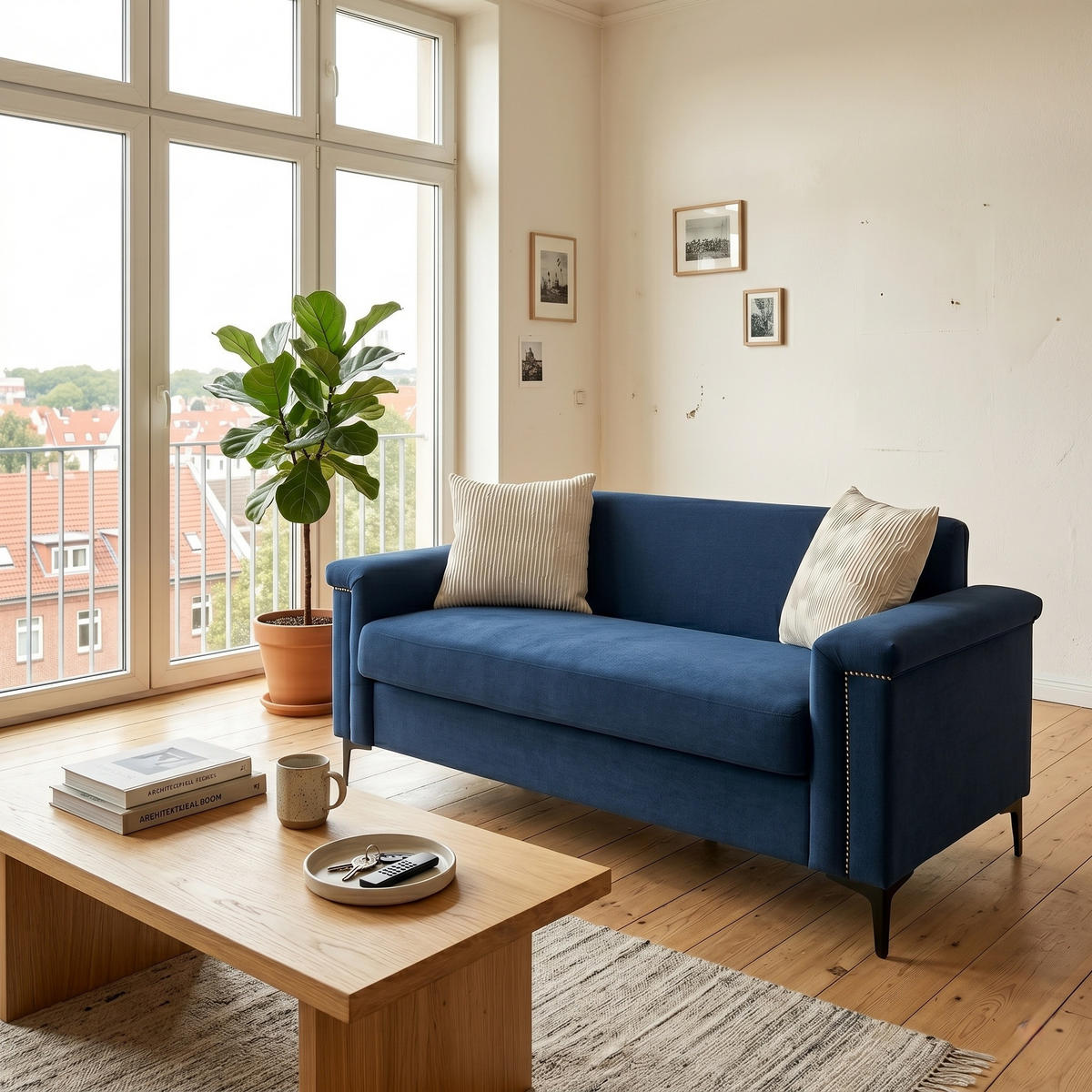 2-SITZER SOFA Leinen Blau mit Metallfüßen - Blau, Holzwerkstoff/Textil (172/81.5/73.5cm) - WISHDOR
