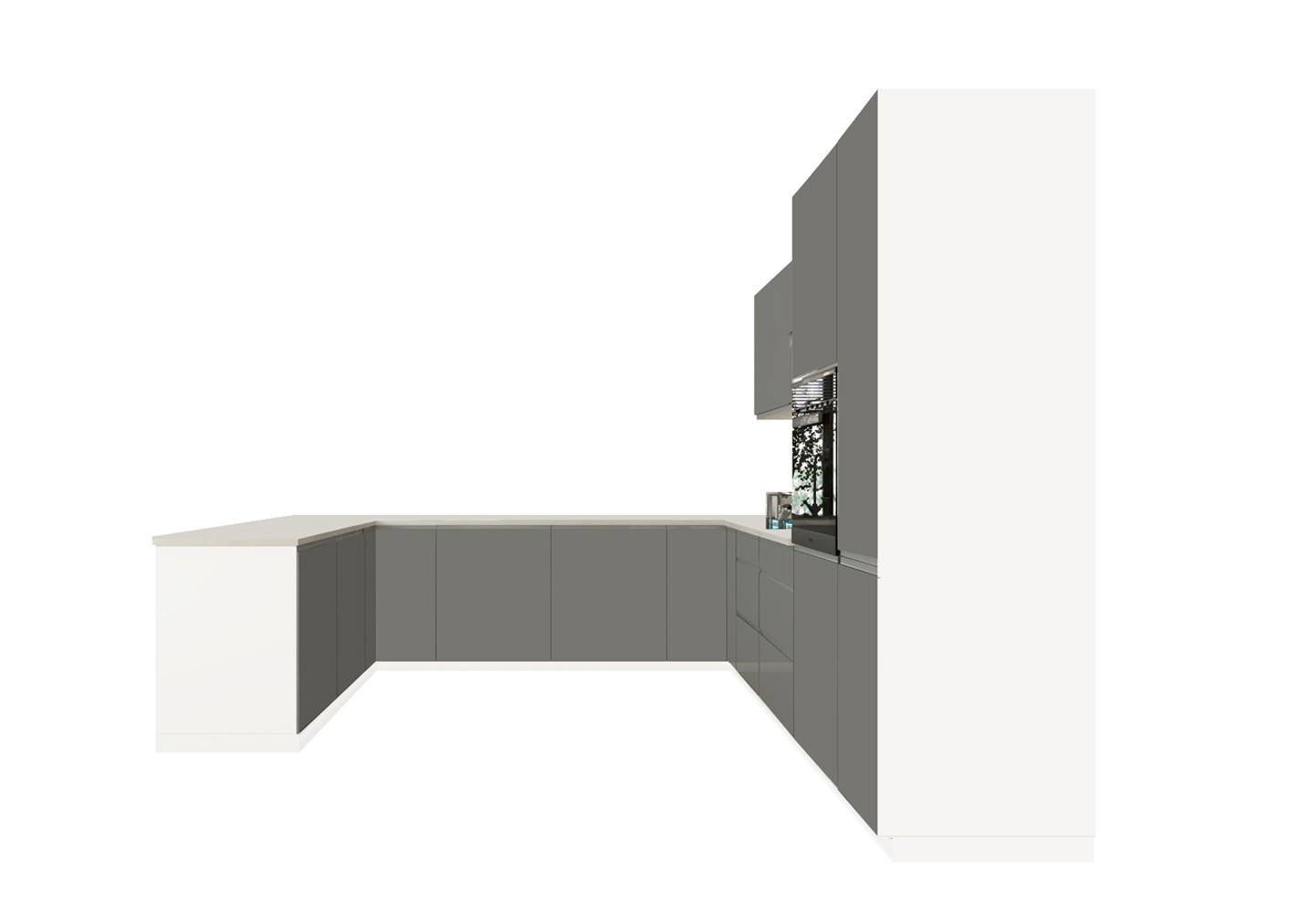 ECKKÜCHE 310 × 289 × 210 cm - Velmora KÜ-AS-013 - in Grau / Hochglanz - Grau, Holz (310/212/58cm) - ROYAL24_MARKT