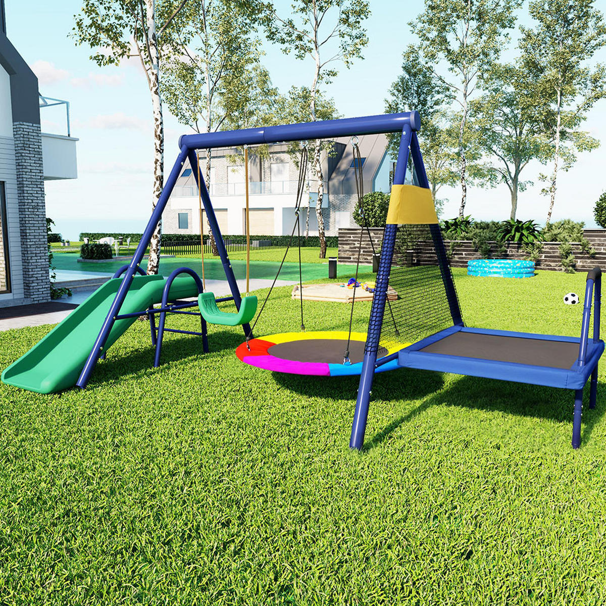 OUTDOOR-SCHAUKEL-SET sicher und langlebig，Antikblau - Dunkelblau, Metall (198/240cm)