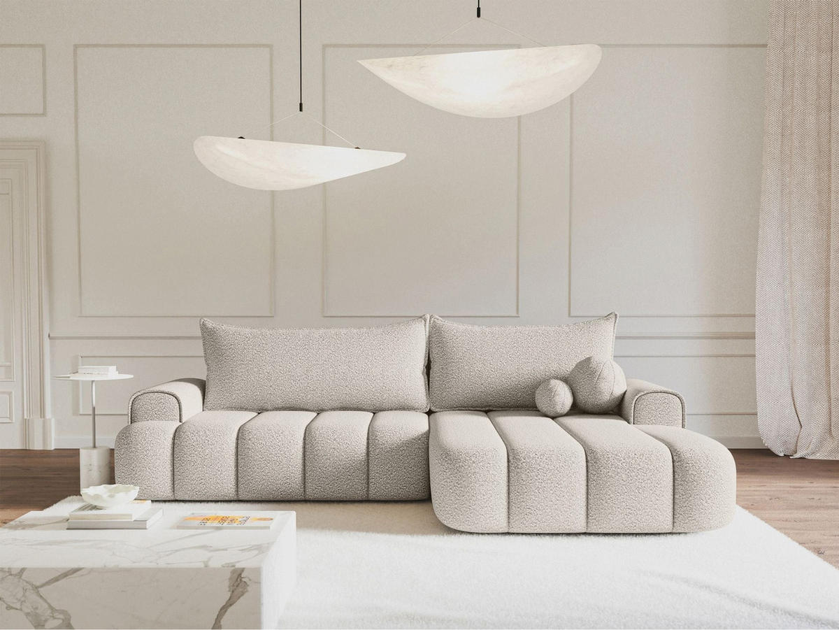 ECKSOFA Dandelino Creme mit Bouclé-Bezug, rechts - Creme/Schwarz, Kunststoff/Textil (172/271cm) - Selsey