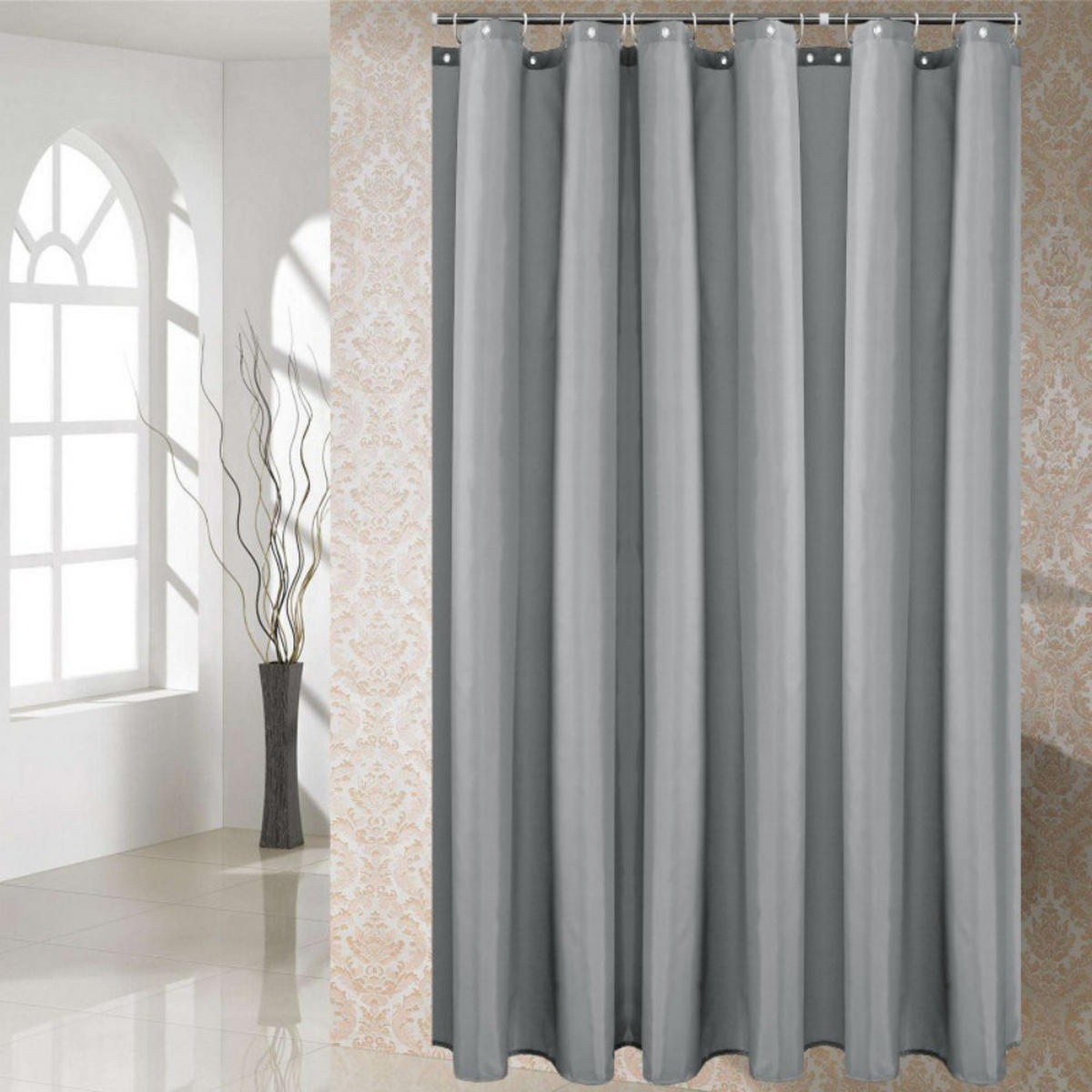 DUSCHVORHANG – Breite 180 x Höhe 180 cm – Grau – Inklusive Haken - Grau, Textil (180/180cm)