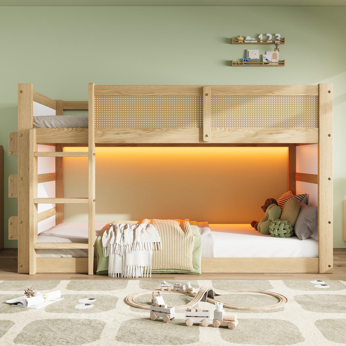 HOCHBETT 90/200 cm in Natur & Weiß mit LED, Ablagen und Treppe - Naturfarben, Holz/Holzwerkstoff (90/200cm) - WISHDOR