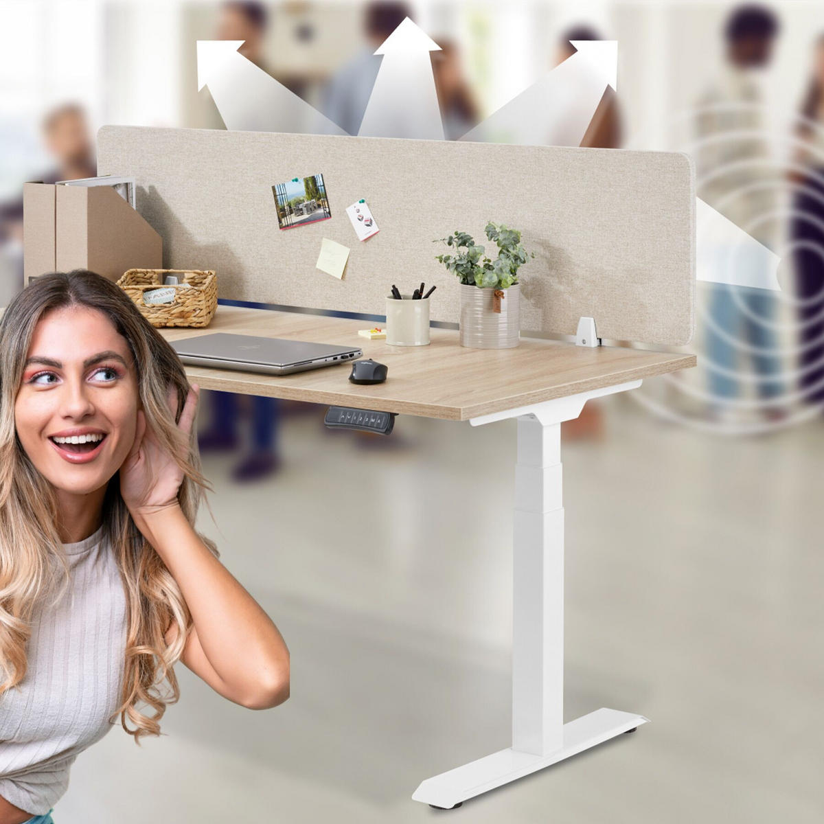 TRENNWAND für Schreibtisch Noisy,inkl. 2 Befestigungsklemmen,beige - Beige, Kunststoff (2.2/160/40cm) - tectake