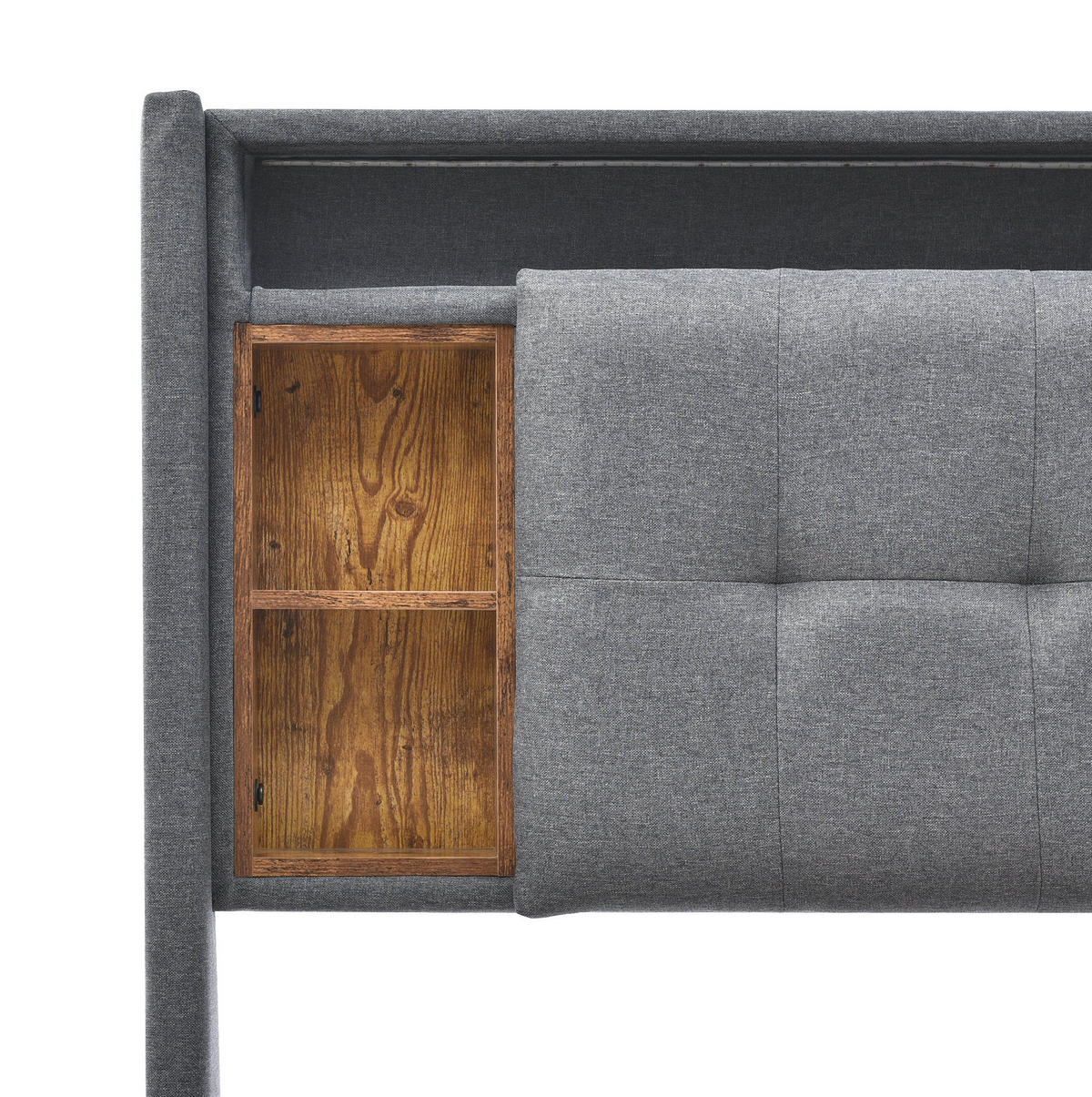 POLSTERBETT aus Massivholz 160x200 cm in Grau mit Matratze & LED - Grau, Holz (160/200cm) - Modfu