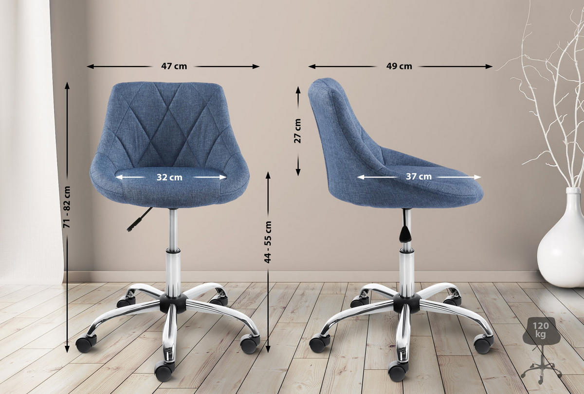 ARBEITSHOCKER Lazius Stoff blau - Blau, Metall (47/82/49cm) - TPFLiving