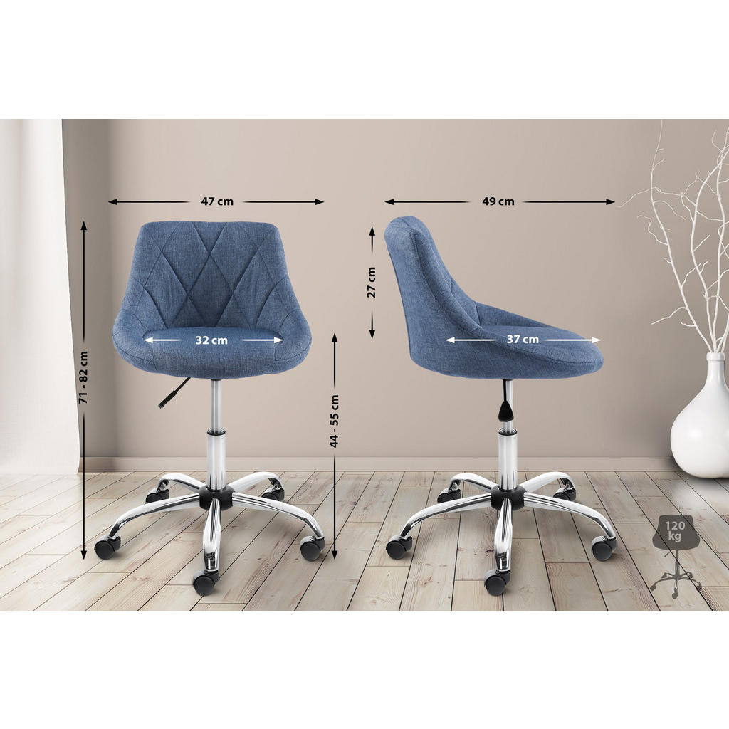 Thumbnail - TPFLiving Arbeitshocker, Blau, Metall, 47x82x49 cm, Arbeitszimmer, Bürostühle, Bürohocker