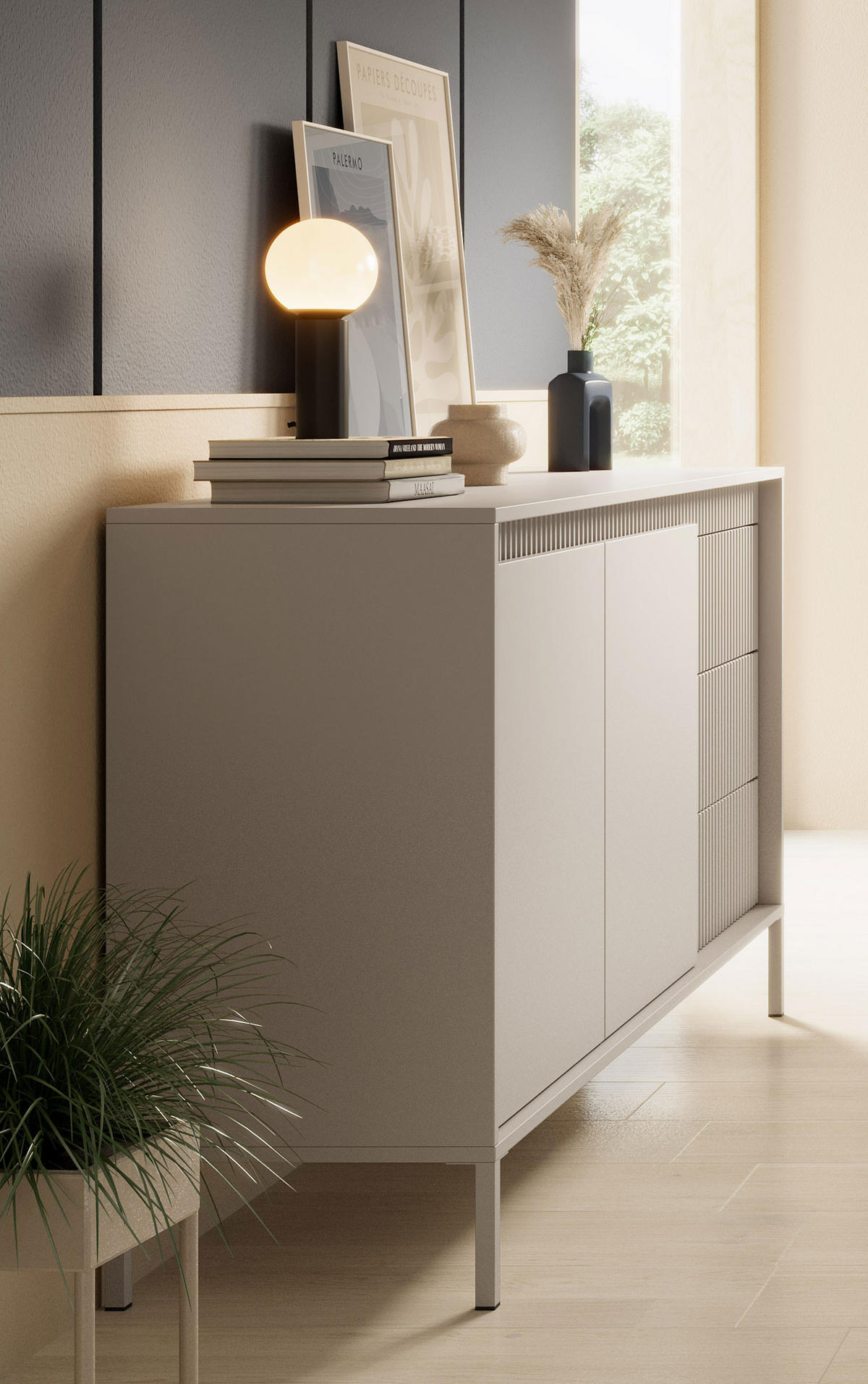 SIDEBOARD Senso beige 154 / 40 / 82cm - Beige, Holz/Holzwerkstoff (154/82/40cm) - Feldmann-Wohnen