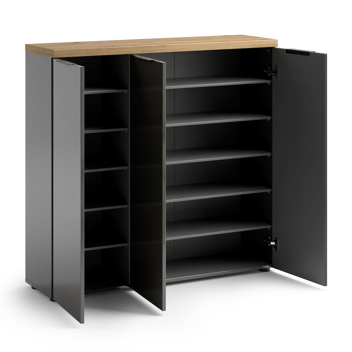 SCHUHKOMMODE - Schwarz/Grau, Holzwerkstoff/Kunststoff (120/115/34cm) - home24