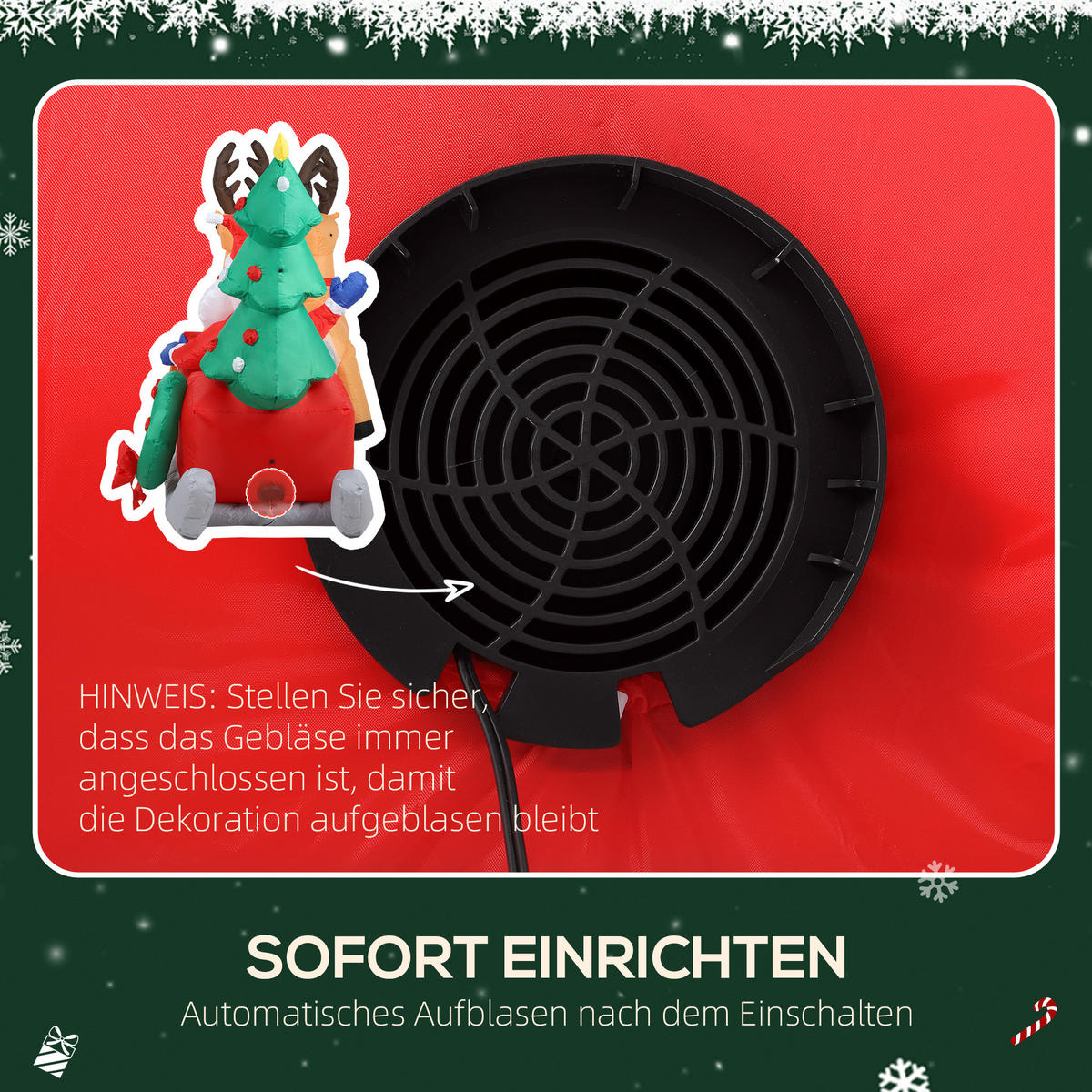 AUFBLASBARER Weihnachtsmann mit Rentieren und Schlitten Multicolor 216.0/90.0/150.0cm - Multicolor, Textil (90/150/216cm)