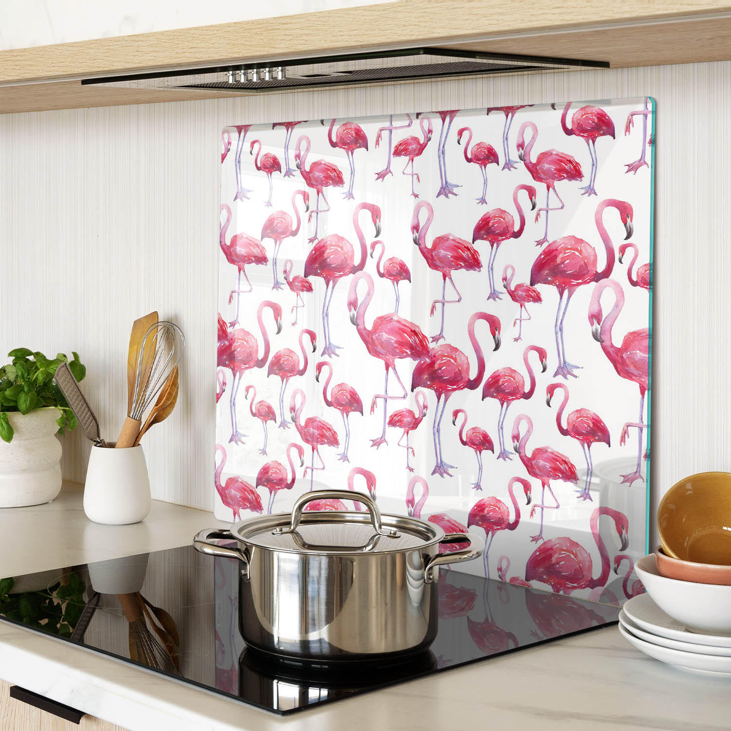 GLASPLATTE 60x52 cm Flamingos - Blau/Dunkelblau, Glas (60/0.4/52cm) - TULUP
