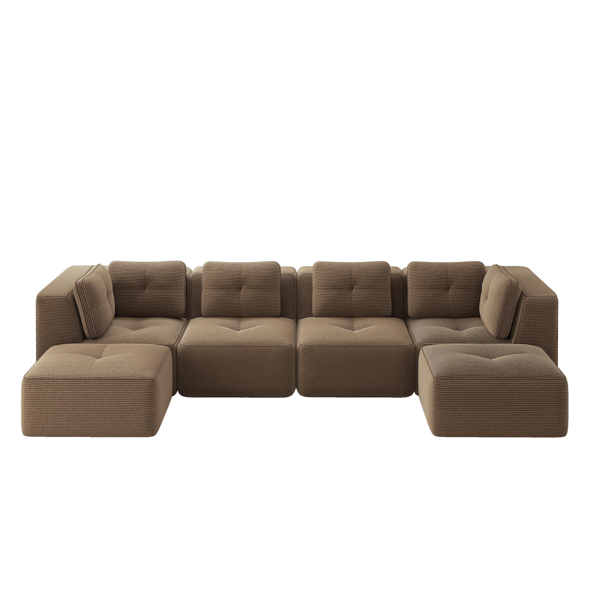 4-SITZER Sofa 386×177×69 cm Cordstoff rahmenlos modular mit 2 Ottomanes, braun - Braun, Textil (177/69/386cm)