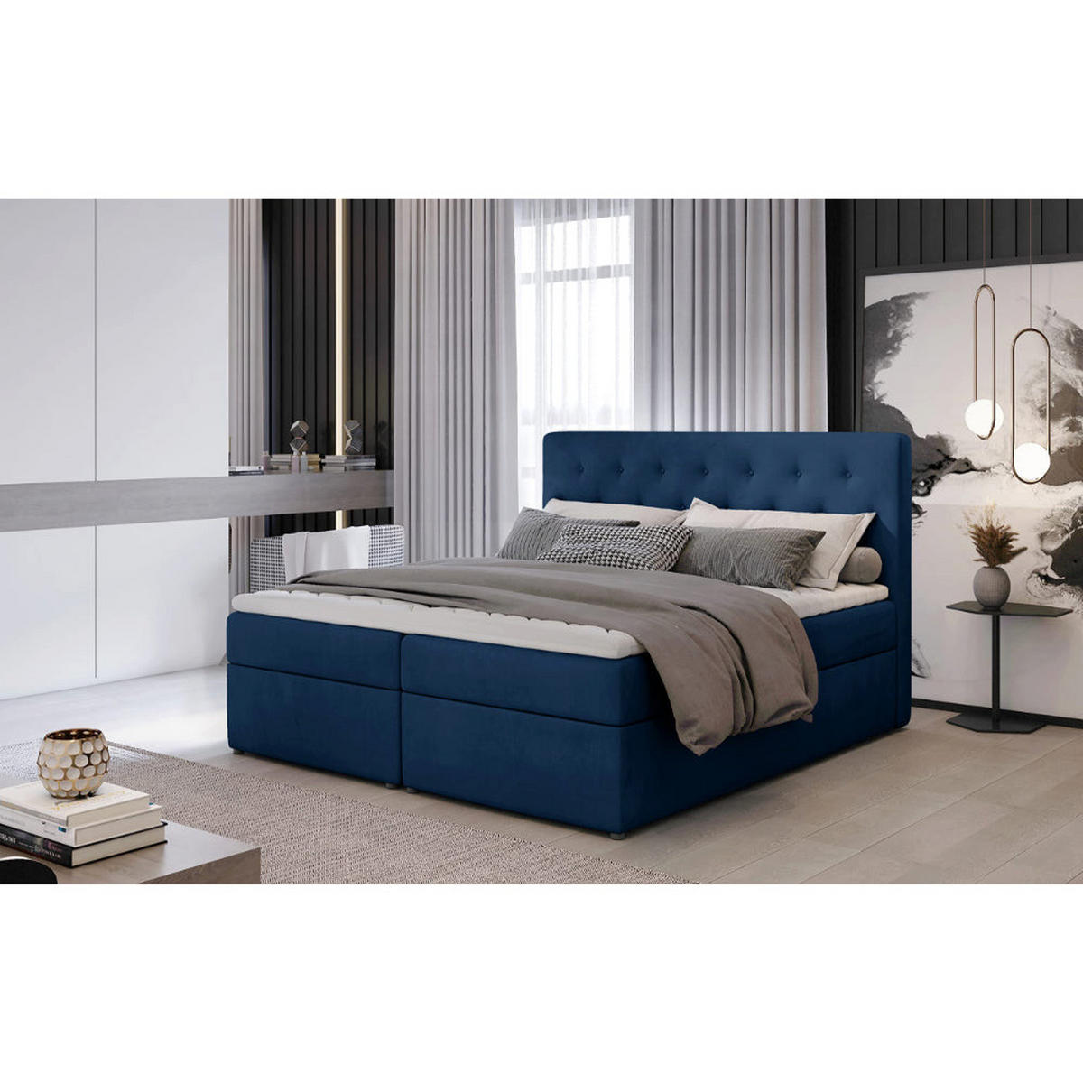 BOXBETT Loree Bonellfederkern - Blau, Holz/Holzwerkstoff (180/200cm) - Best For Home