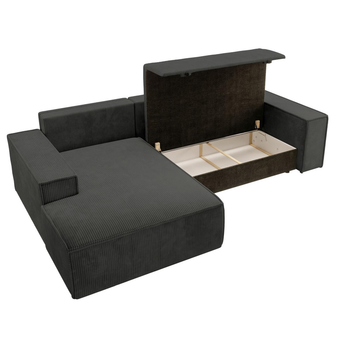 ECKSOFA Farese New Dunkelgrau Cord - Dunkelgrau/Schwarz, Kunststoff/Textil (267/167cm) - Selsey