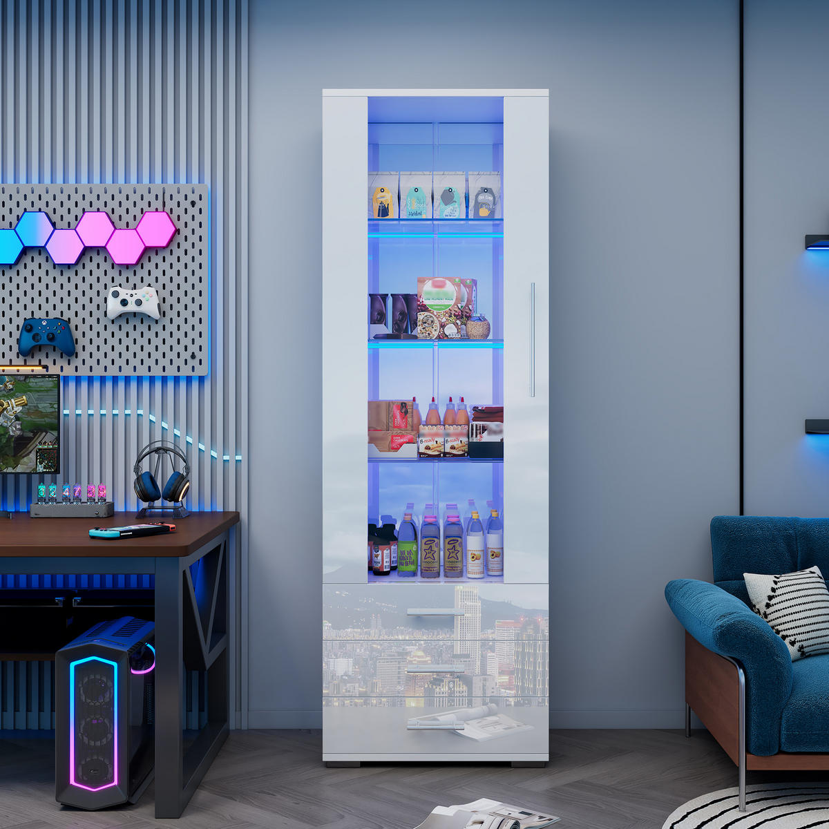 VITRINE Weiß 60/35/180 cm - Weiß, Holzwerkstoff (60/180/35cm) - PANGIVO