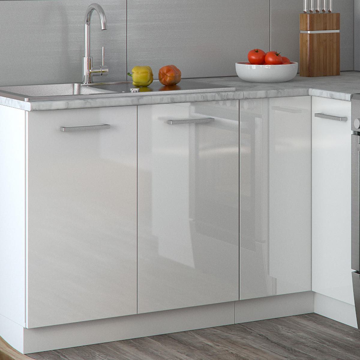 ECKKÜCHE Rick Weiß/Weiß Hochglanz 187 x 167 cm , AP Marmor - Weiß Hochglanz/Weiß, Holzwerkstoff (190/81.6/60cm) - Vicco