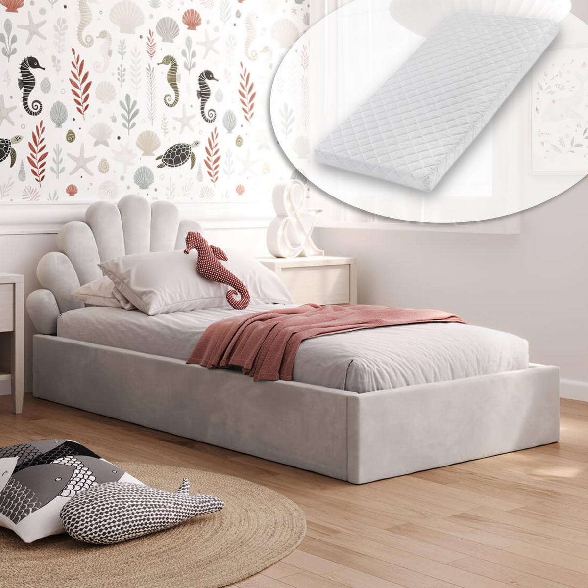 KINDERBETT 90x200 cm mit Stauraum & Matratze in Grau - Grau, Naturmaterialen/Metall (90/200cm) - Kids Collective