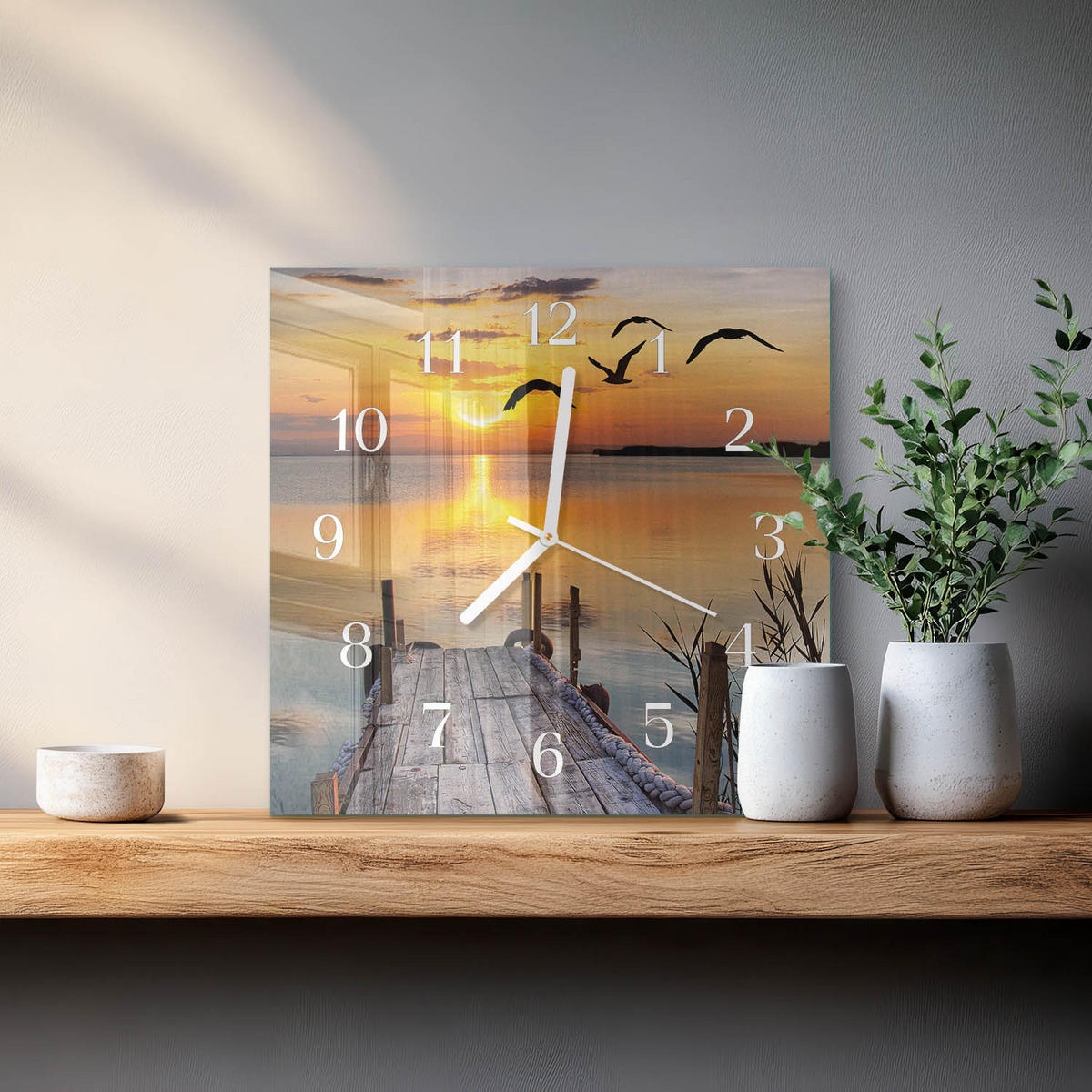 WANDUHR 30x30 cm - Bridge Lake - Orange, Glas (30/30/0.4cm) - TULUP