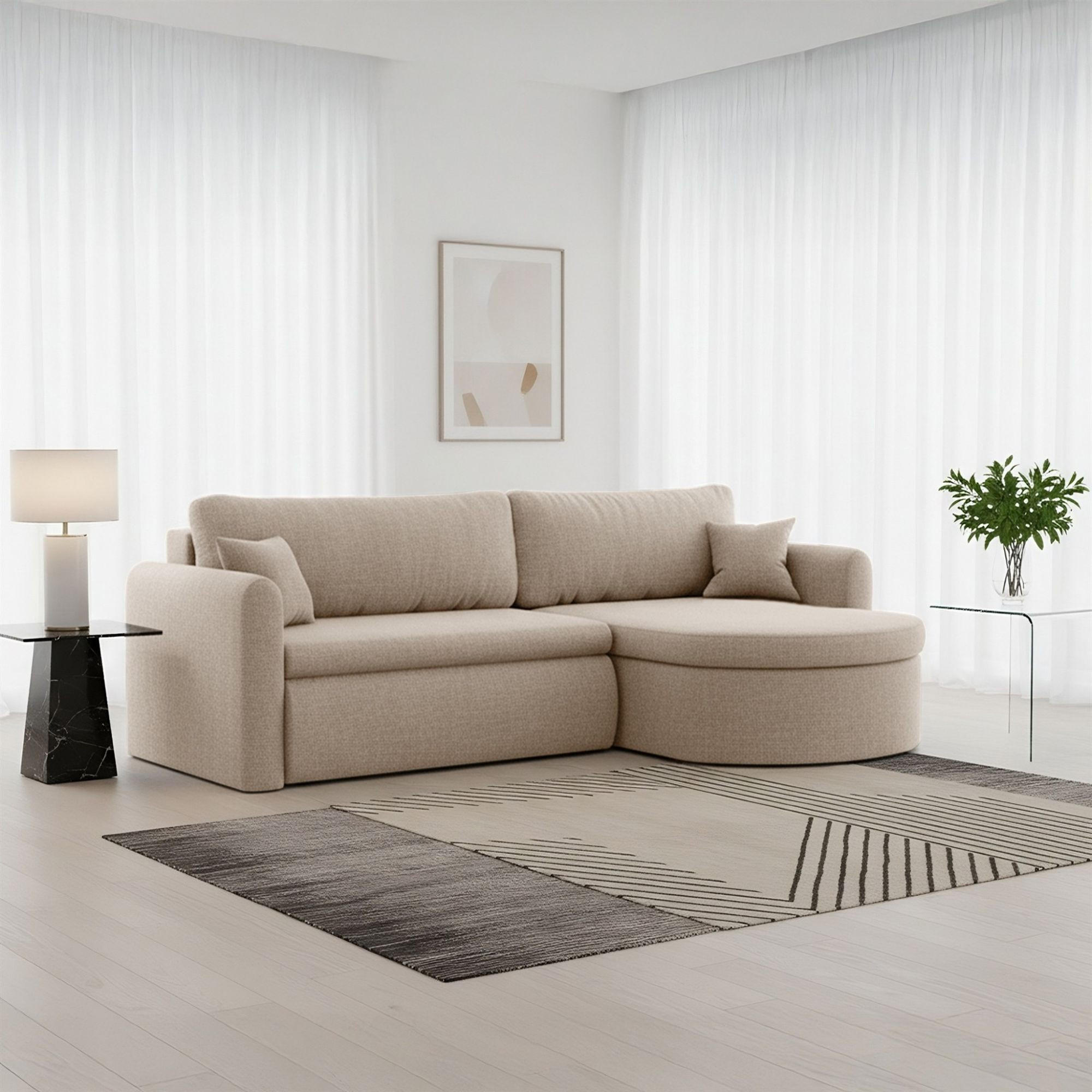 ECKSOFA Feliz In Faro - Hellbraun, Holzwerkstoff/Textil (250/160cm) - Fun Möbel