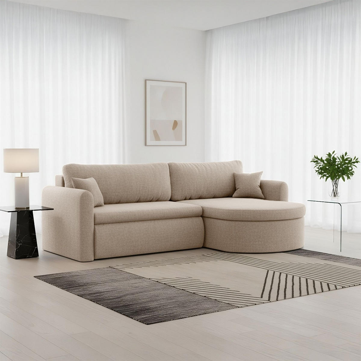 ECKSOFA Feliz In Faro - Hellbraun, Holzwerkstoff/Textil (250/160cm) - Fun Möbel