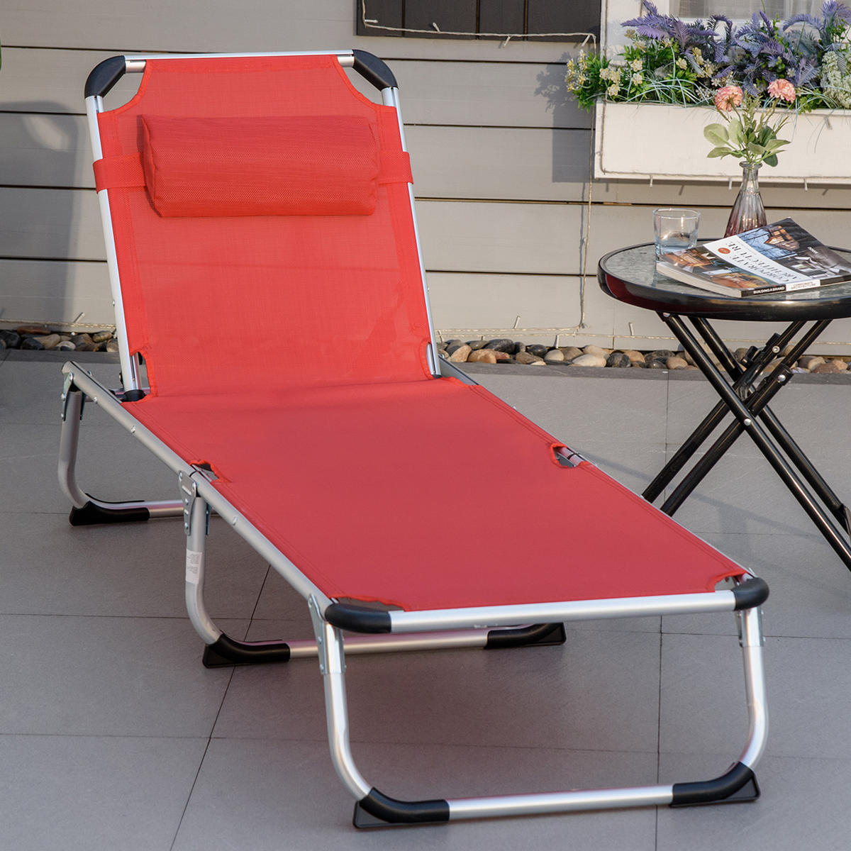 SONNENLIEGE - Rot, Textil/Metall (60/19.5/80cm) - Outsunny