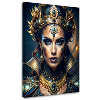 LEINWANDBILD, Porträt einer Frau die prächtigen goldenen orientalischen Schmuck trägt - Blau, Textil (60/90cm) - Feeby