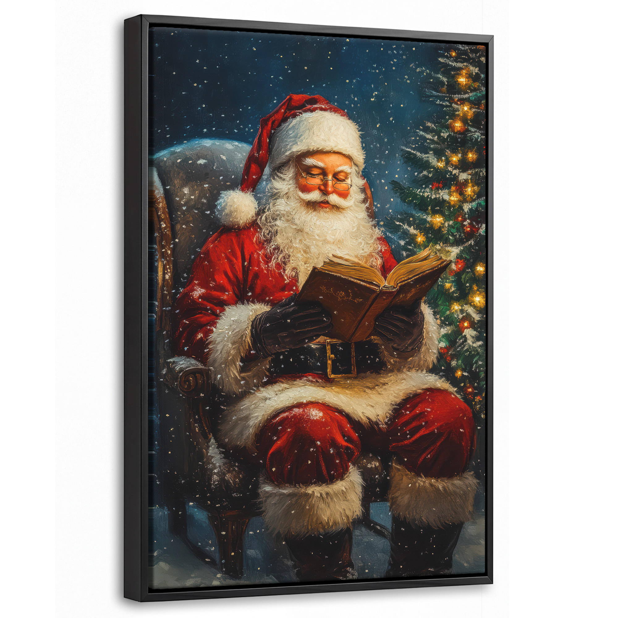 LEINWAND Bilder mit Rahmen - Weihnachtsmann - Weihnachten - Winter - Weihnachtsbaum - 20x30 - Bordeaux, Textil (20/30cm) - MuchoWow