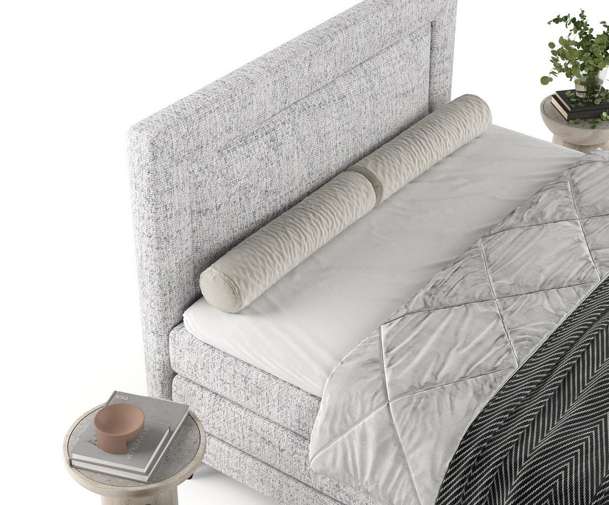 BOXSPRINGBETT Madame Hellgrau 180/200 cm mit Matratzen und Latex-Topper - Hellgrau/Schwarz, Holz/Holzwerkstoff (180/200cm) - Maison de Reve