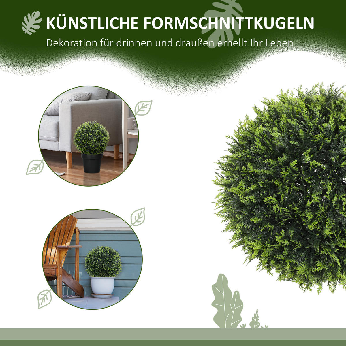 KÜNSTLICHER ZEDER 2er-Set, 45 cm Zimmerpflanze - Grün, Kunststoff (45cm) - HOMCOM