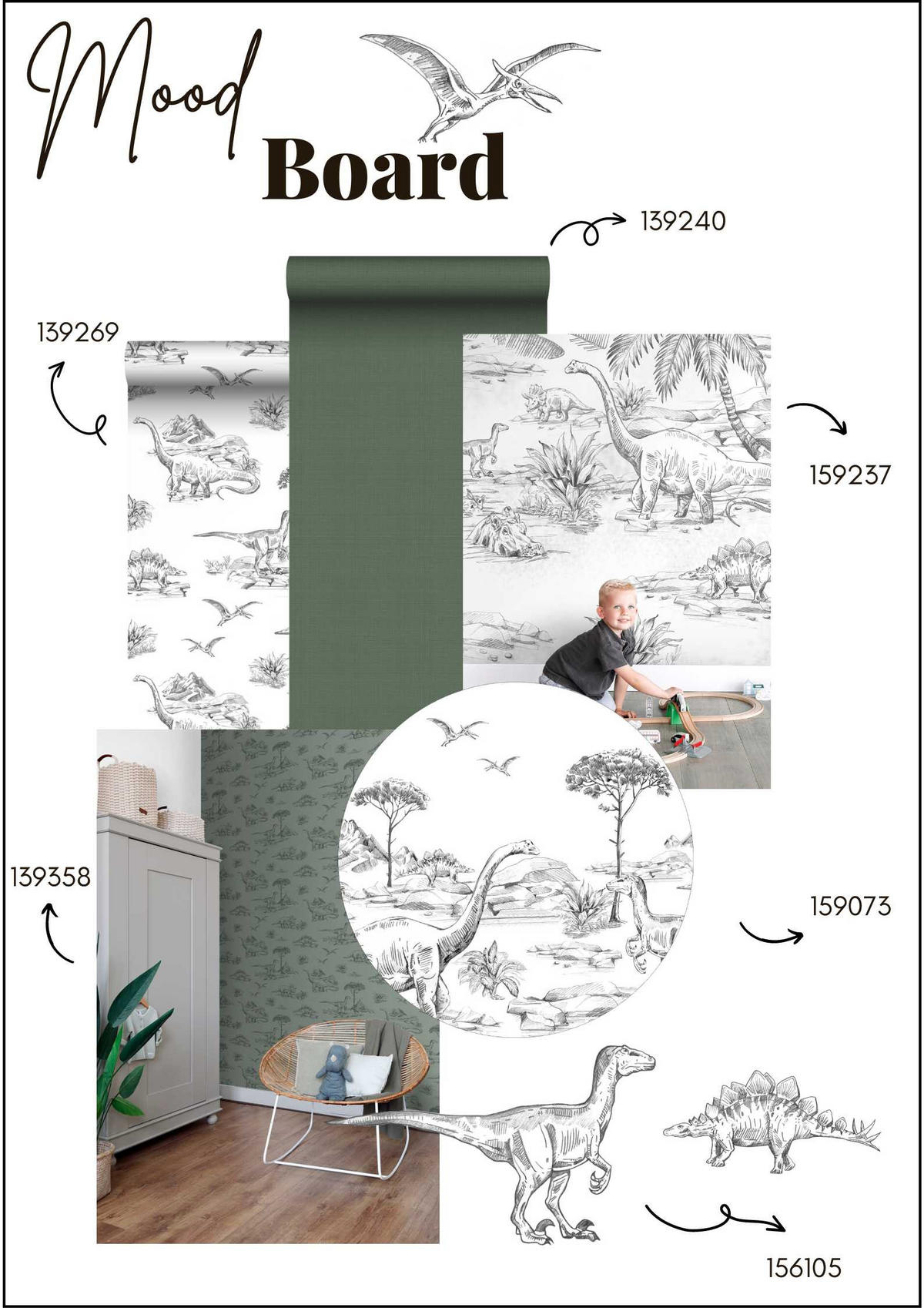 WANDTATTOO Dinosaurier 47.5 x 66 cm - Schwarz, Papier (47.5/66/66cm) - ESTAhome
