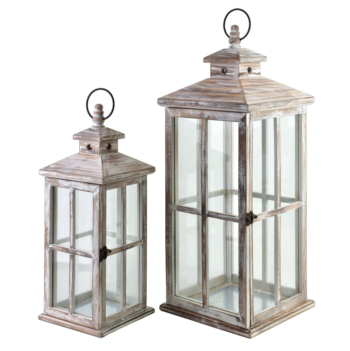 LATERNE Levi 2er Set beige 25/25/64 cm Holz - Beige, Holz (25/64/25cm) - Mondex