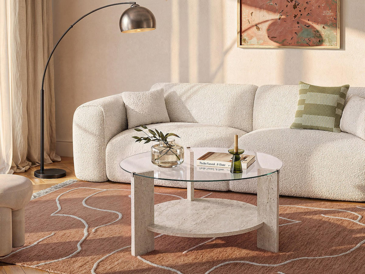 COUCHTISCH - 75 cm x 75 cm - holz - beige Senira - Beige, Glas/Holz (75/75/40cm) - Vente-Unique