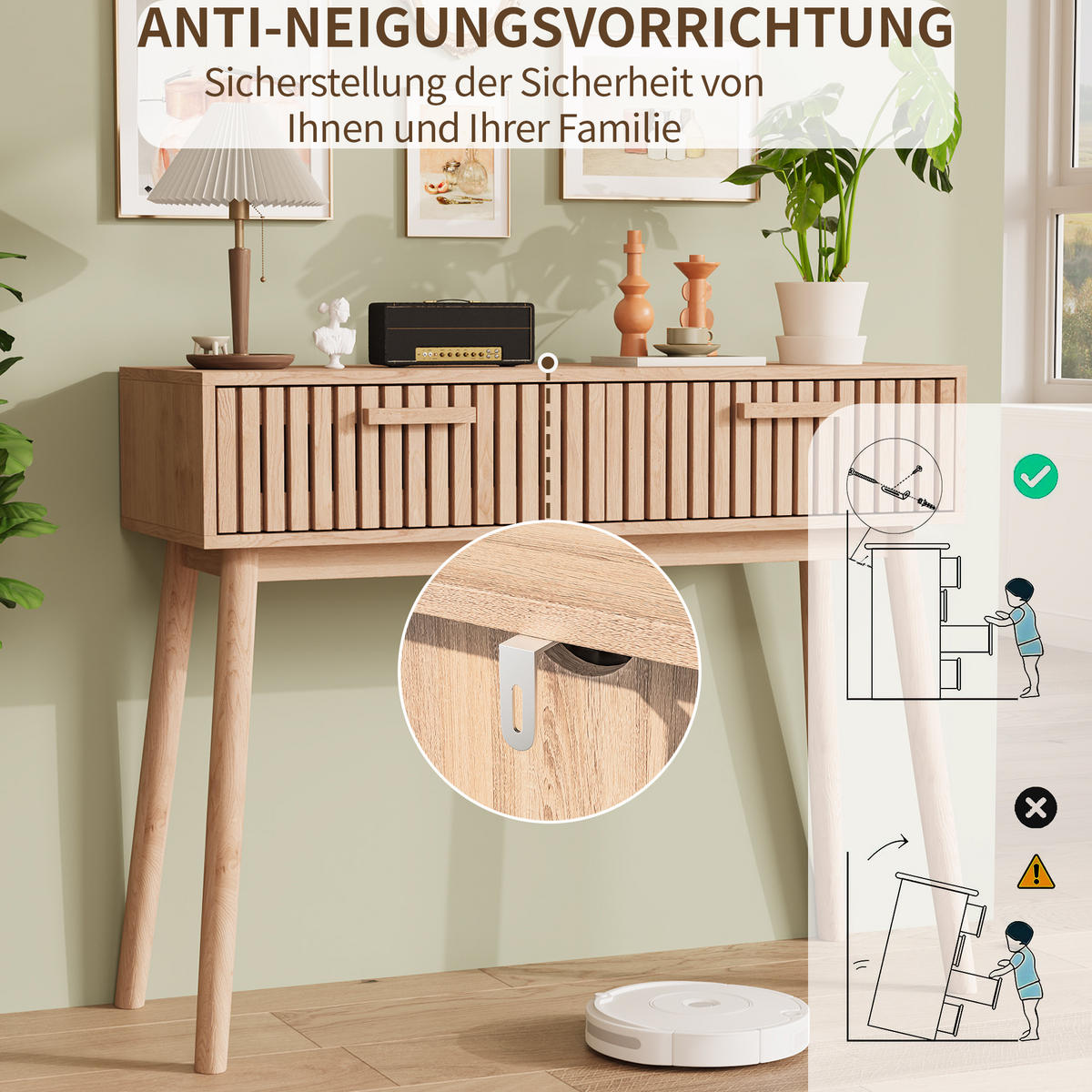 BEISTELLTISCH Massivholz natur, 2 Schubladen, offenes Fach, modern - Naturfarben, Holz (35/100/80cm) - EuroLiving