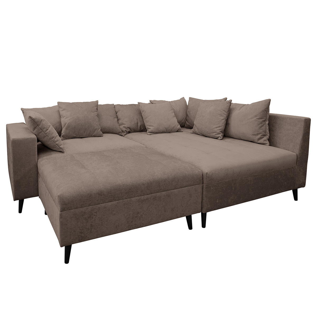 ECKSOFA mit Ottomane und Hocker - Schwarz/Braun, Birkenholz/Textil (247/174cm) - home24