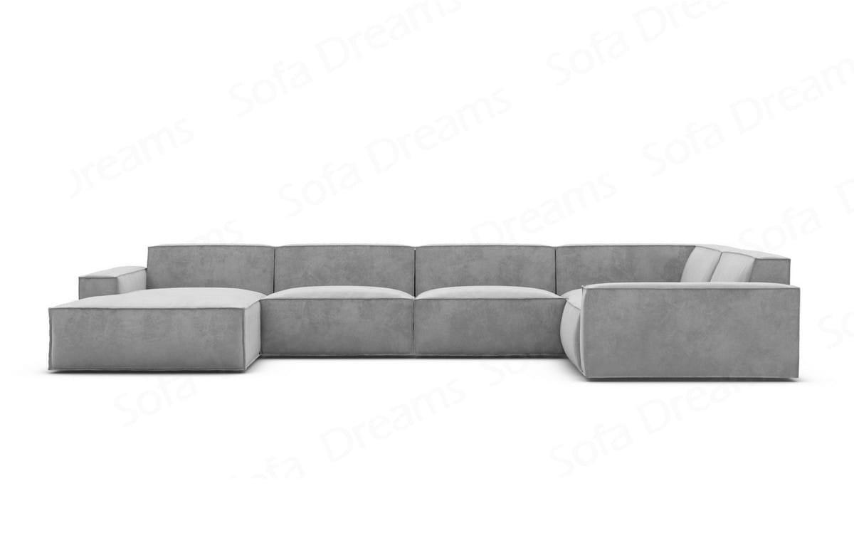 WOHNLANDSCHAFT Beluga Hellgrau Samtstoff - Hellgrau, Kunststoff (313/73/181cm)
