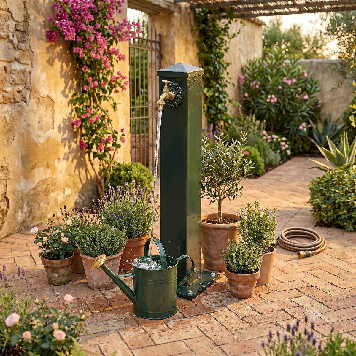 WASSERZAPFSÄULE Grün Antik-Design - Grün, Metall (22.5/22.5/91cm) - Relaxdays