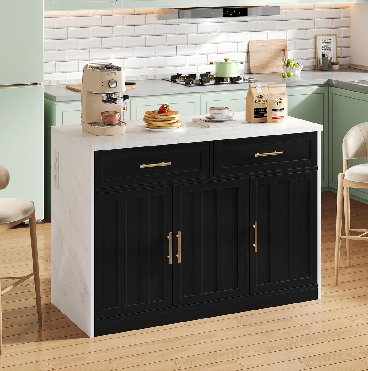 KÜCHENINSEL mit Barbereich 120 x 60 x 91 cm Schwarz - Schwarz, Holz (60/91/120cm) - Beauniv