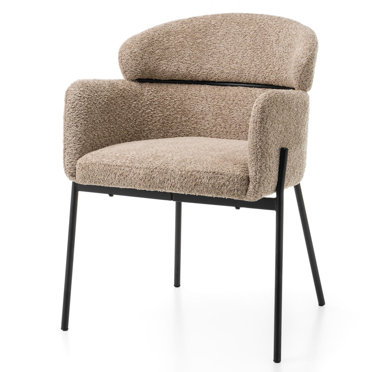 STUHL BOLZANO gepolsterter mit Steppung - dunkelbeige - Boucle - Beige/Schwarz, Textil/Metall (62/80/61cm) - NEW HOME