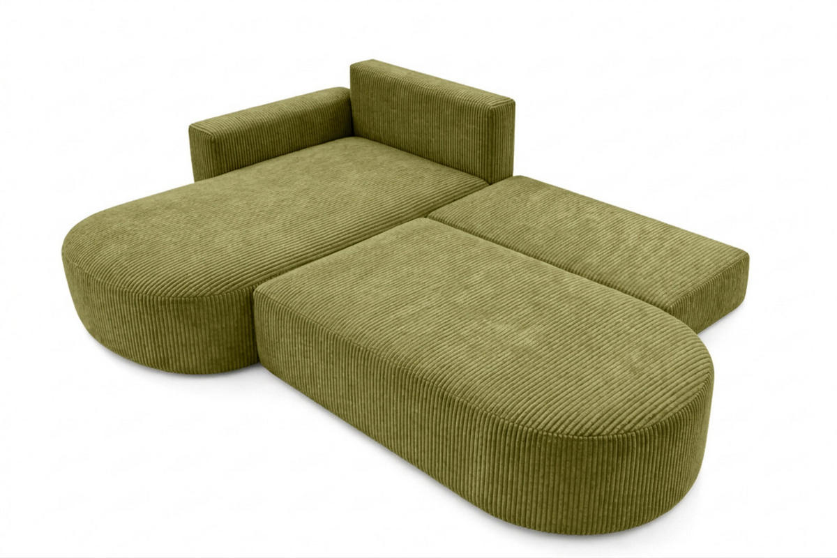 ECKSOFA Mit Schlaffunktion Und Bettkasten, Cordstoff Poso, Olive, Links, ROUND ONE OPEN XL - Olivgrün, Holz (262/175cm) - Kaiser Möbel