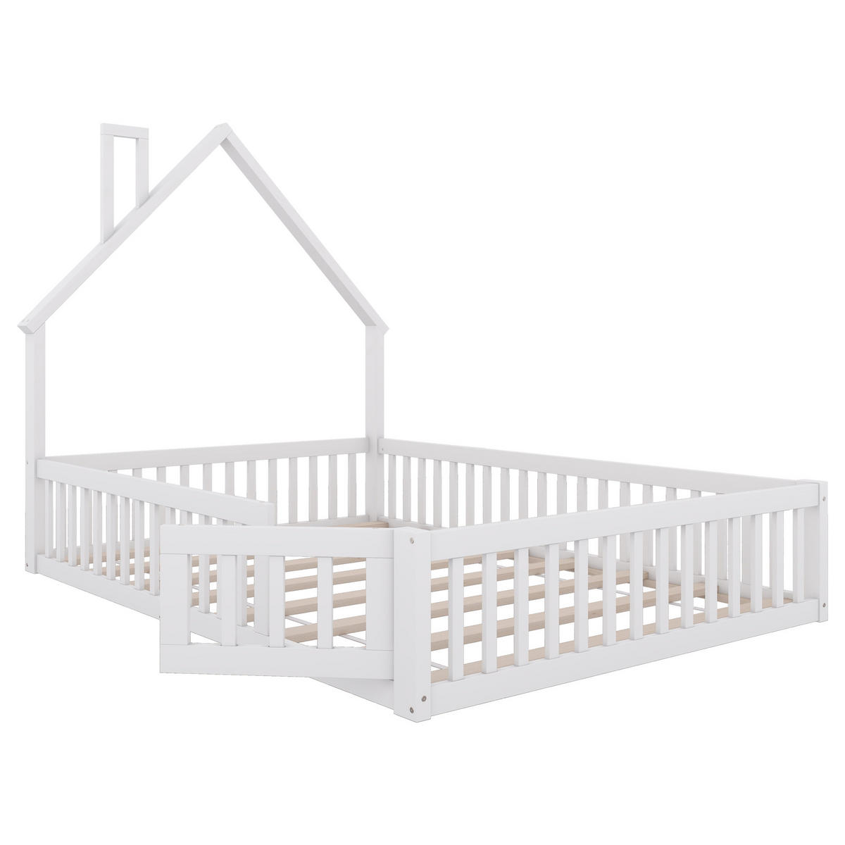 POLSTERBETT 140/200 cm Weiß Kinderbett mit Schornsteinform aus Kiefernholz - Weiß, Holz (140/200cm) - OKWISH