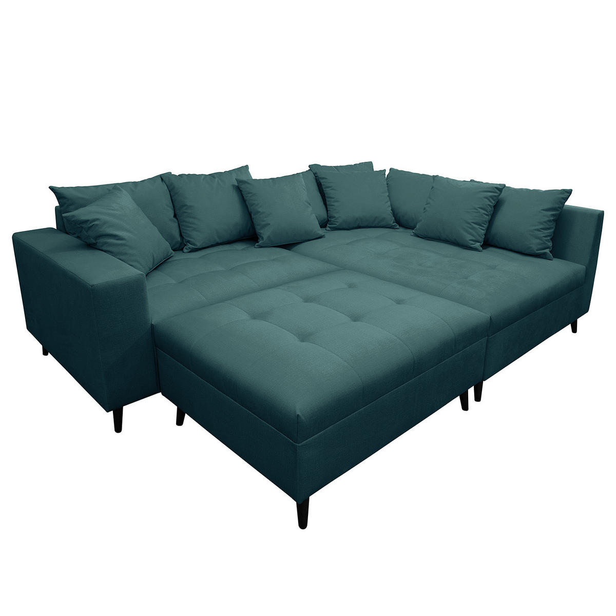 ECKSOFA mit Hocker - Dunkelgrün, Holz/Birkenholz (247/174cm) - home24