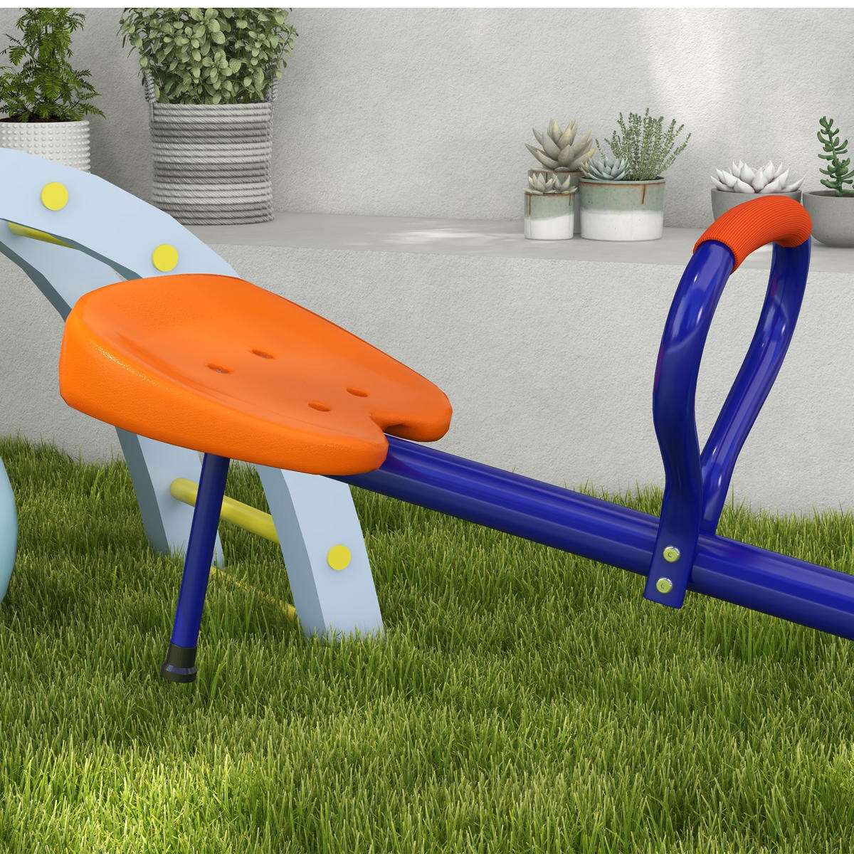 KINDERWIPPE 360° drehbar 2 Sitzer Gartenwippe bis 90kg mit Griffe Dämpfer - Multicolor, Metall (60/192cm) - Outsunny