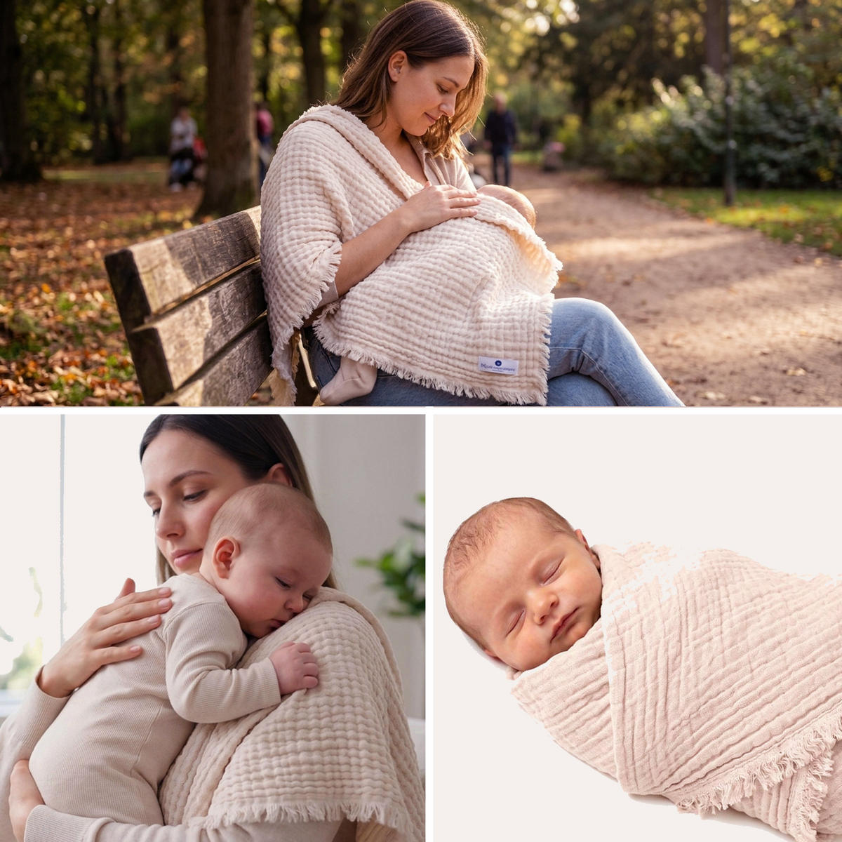 MUSSELINDECKE Babydecke Stilltuch Einschlagdecke Säuglingsdecke Babygeschenk ab Geburt - Naturfarben, Textil (80/80cm) - nordic coast company