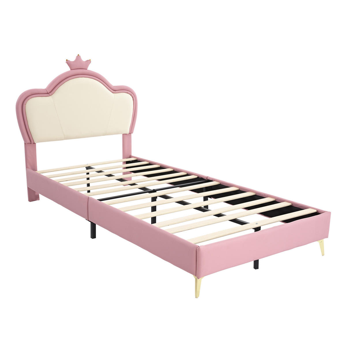 POLSTERBETT 90/200 cm Rosa/Weiß mit Krone ohne Matratze - Rosa, Textil (90/200cm) - MIVRAY