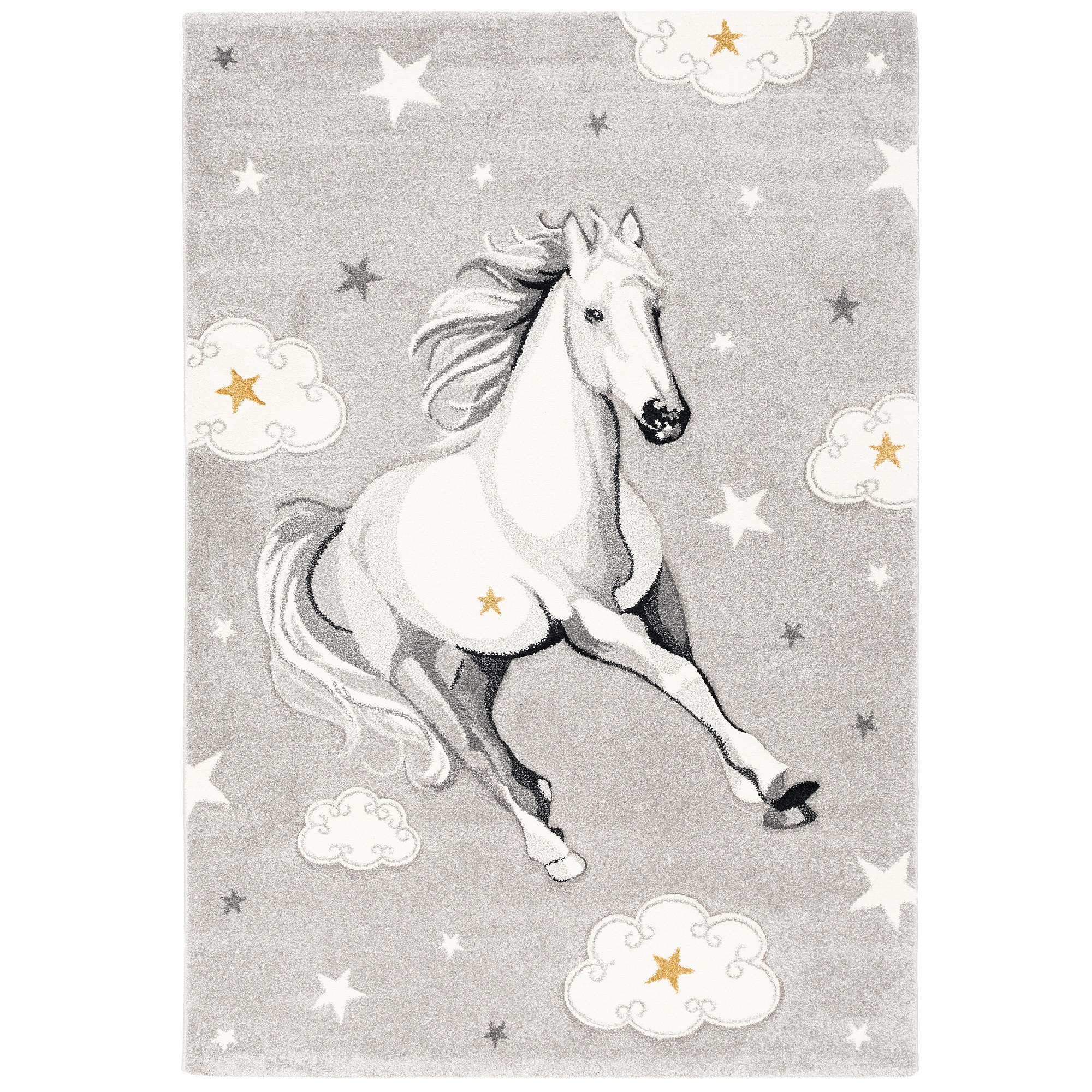 KINDER TEPPICH MAUI KIDS PFERD STERNE - Grau, Textil (200/290cm) - Pergamon