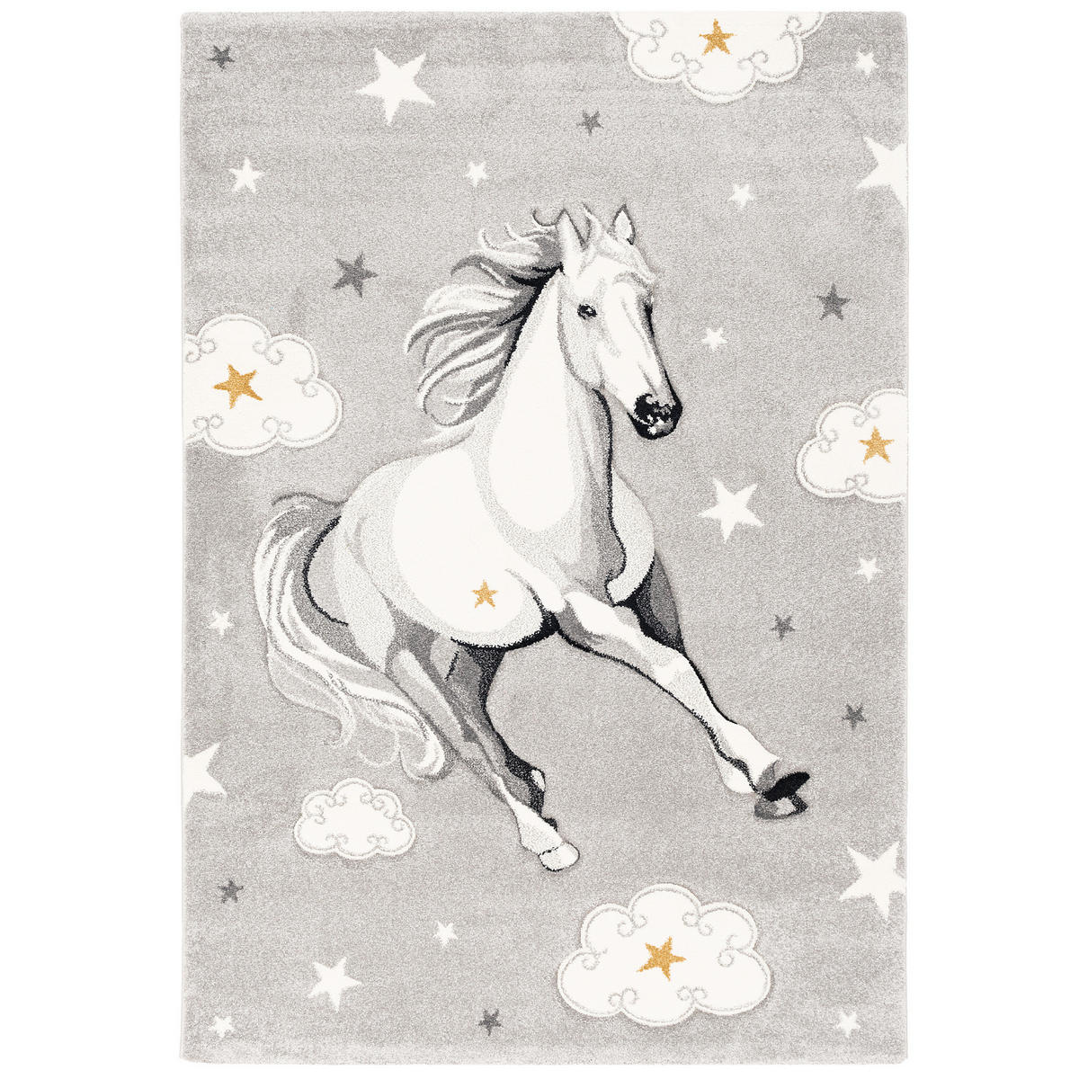 KINDER TEPPICH MAUI KIDS PFERD STERNE - Grau, Textil (160/230cm) - Pergamon