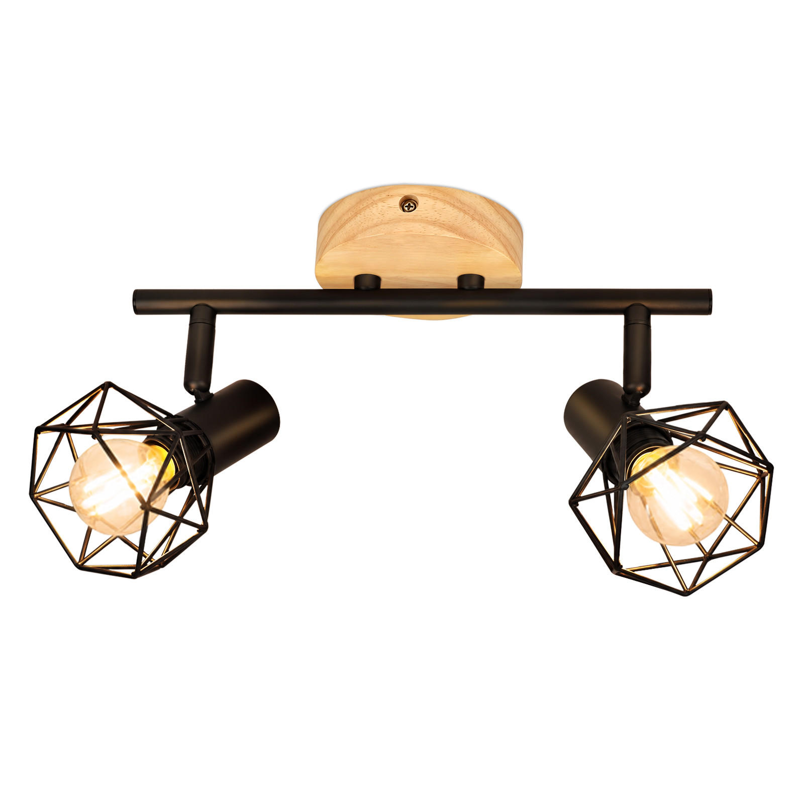 DECKENSTRAHLER Brythvin 28/9.2/15.3 cm - Schwarz/Braun, Holz/Metall (28/9.2/15.3cm) - ZMH