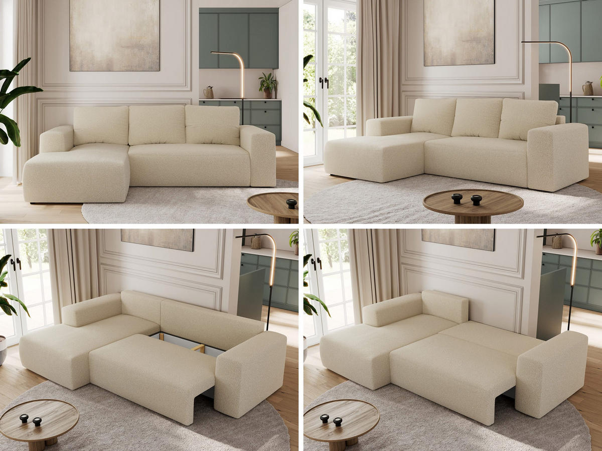 ECKSOFA TRENTINO L Beige Boucle - Links - Beige/Schwarz, Textil (266/164cm) - MKS